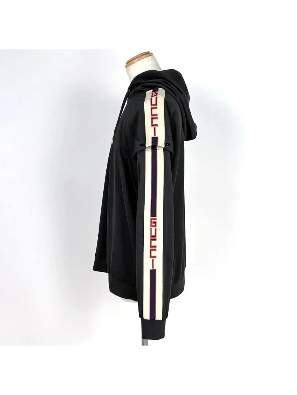 Gucci Technical Jersey Pullover Hoodie 2-Way Top Polyester Cotton Black